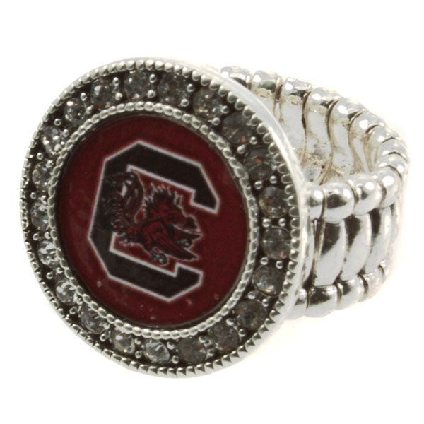 Wholesale silver toned stretch band ring crystal rhinestones surrounding South C