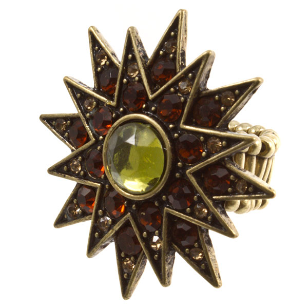 Wholesale brushed gold sunburst stretch ring brown tan czs