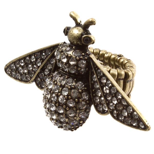 Wholesale brushed gold toned stretch ring insect crystal rhinestones inches inch