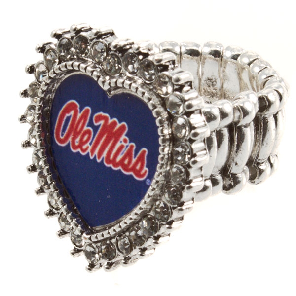 Wholesale silver toned stretch band ring crystal rhinestones surrounding heart O