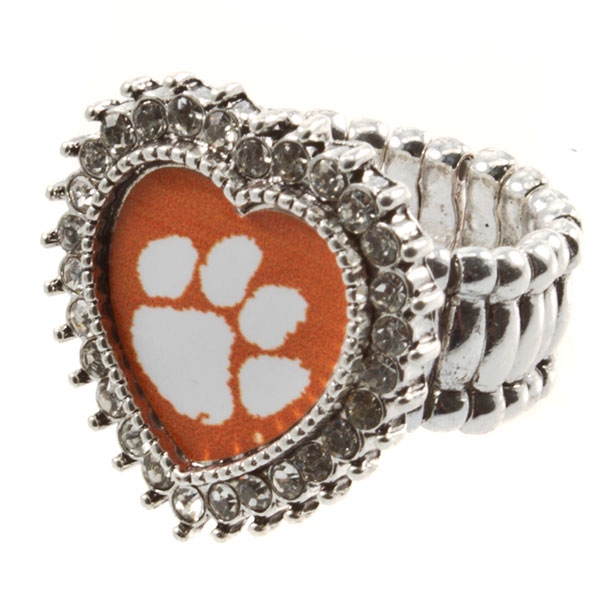 Wholesale silver toned stretch band ring crystal rhinestones surrounding heart C