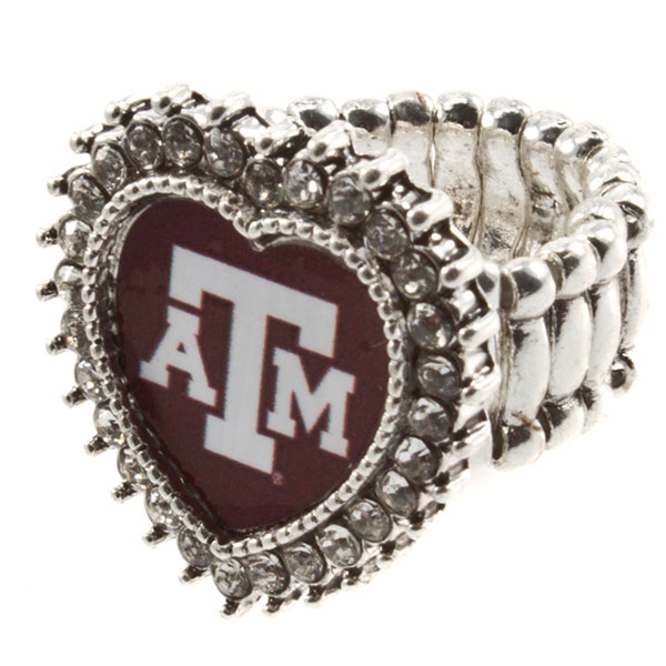 Wholesale silver toned stretch band ring crystal rhinestones surrounding heart T