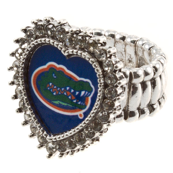 Wholesale silver toned stretch band ring crystal rhinestones surrounding heart F