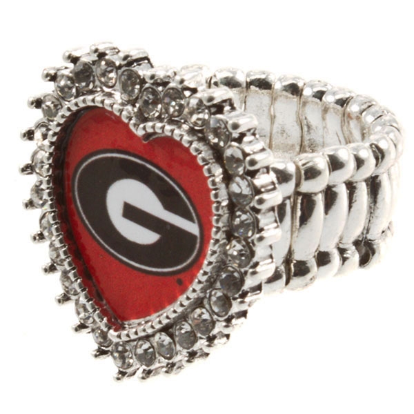 Wholesale silver toned stretch band ring crystal rhinestones surrounding heart G