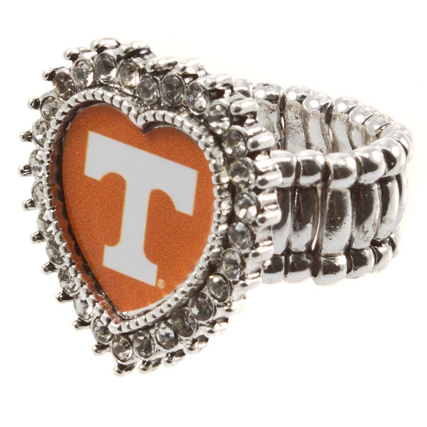 Wholesale silver toned stretch band ring crystal rhinestones surrounding heart T