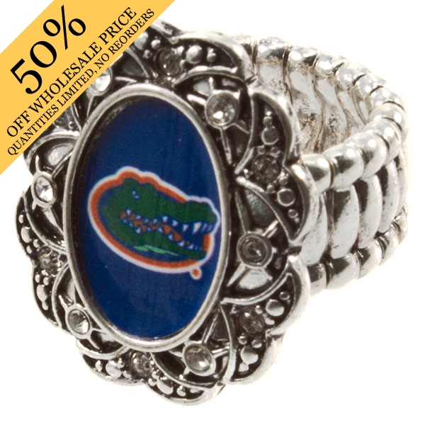 Wholesale silver toned stretch band ring crystal rhinestones surrounding Florida