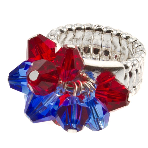 Wholesale silver stretch band ring red blue faceted beads