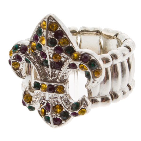 Wholesale classic french fleur de lis presented silver toned stretch ring cryst