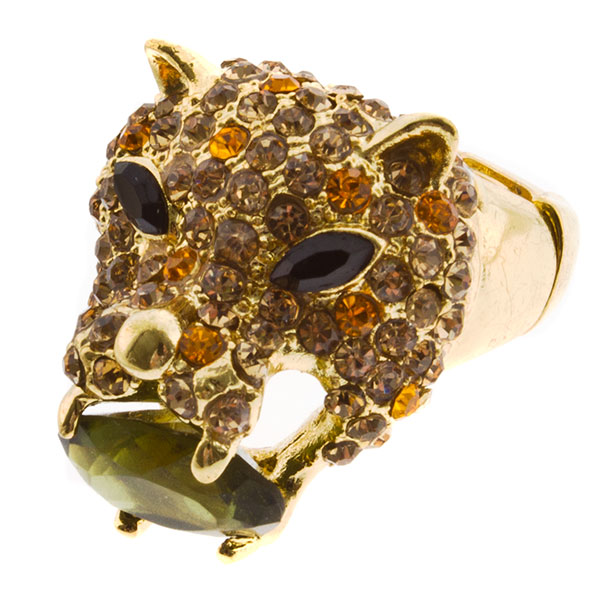Wholesale gold stretch band ring assorted rhinestones leopard
