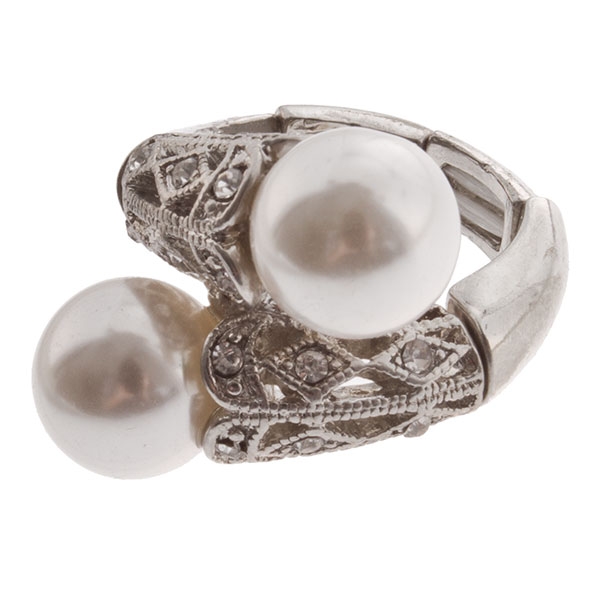 Wholesale silver stretch band ring filigree inset crystal rhinestones highlighte