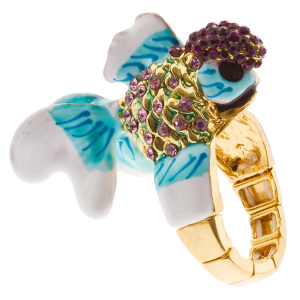 Wholesale gold stretch band ring colorful tropical fish