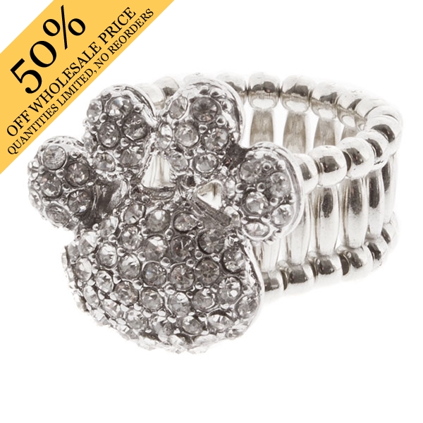 Wholesale silver stretch ring inch silver paw encrusted clear rhinestones