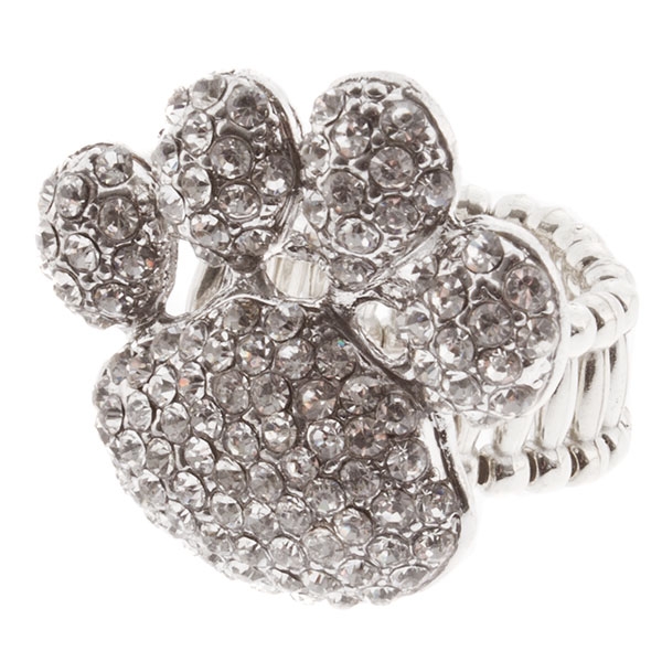 Wholesale silver stretch ring inch silver paw encrusted clear rhinestones