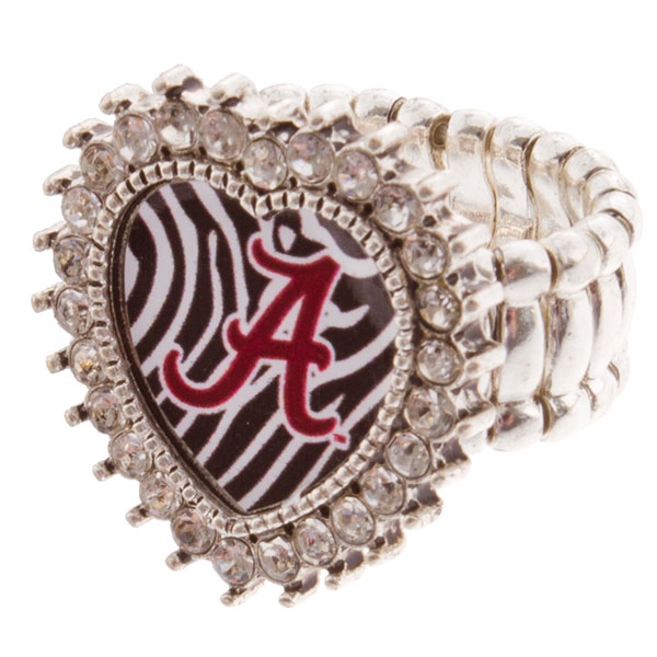 Wholesale silver toned stretch band ring crystal rhinestones surrounding heart A