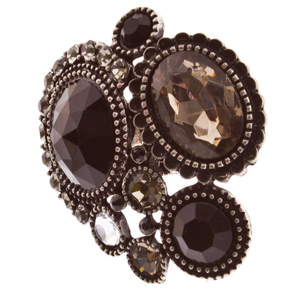 Wholesale stretch band ring cluster smokey faceted stones