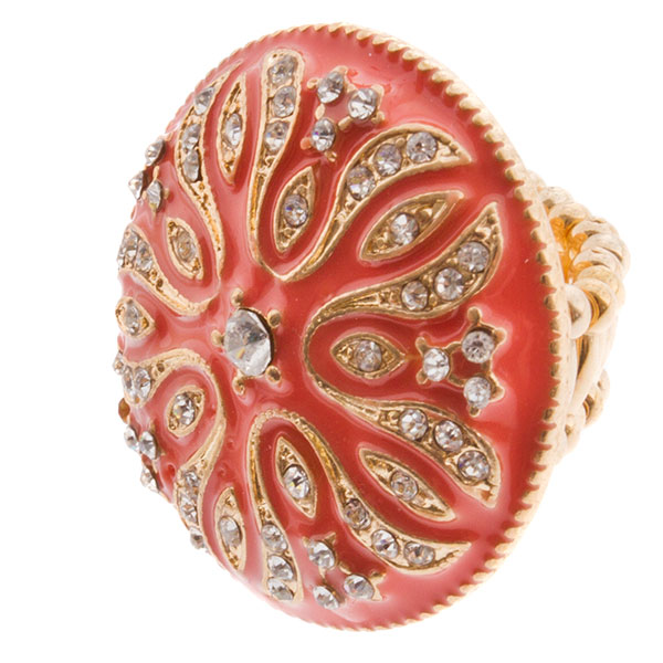 Wholesale gold stretch band ring coral underlay crystal rhinestones
