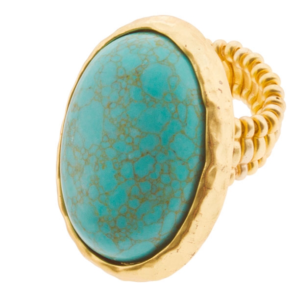 Wholesale gold stretch band ring turquoise oval stone inset