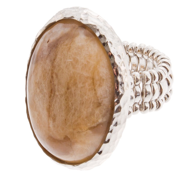 Wholesale silver stretch band ring inset oval natural stone