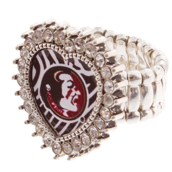 Wholesale silver toned stretch band ring crystal rhinestones surrounding heart F