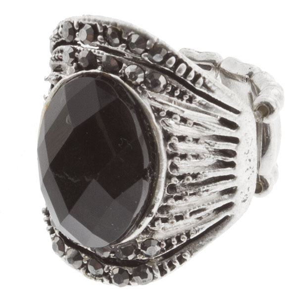Wholesale silver stretch band ring faceted black onyx jet hematite beading ring