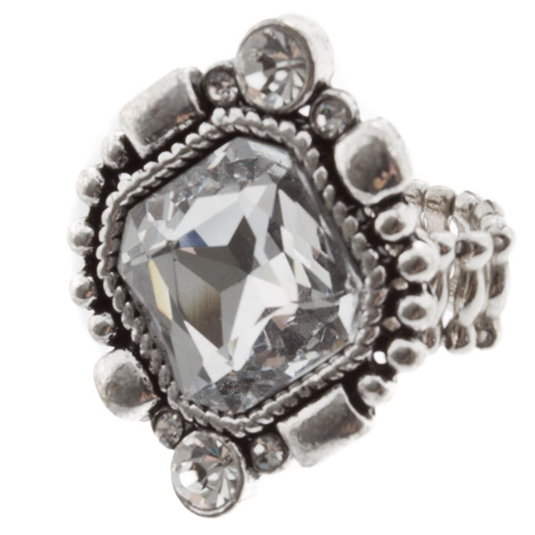 Wholesale silver stretch band ring square crystal rhinestone brushed silver bead