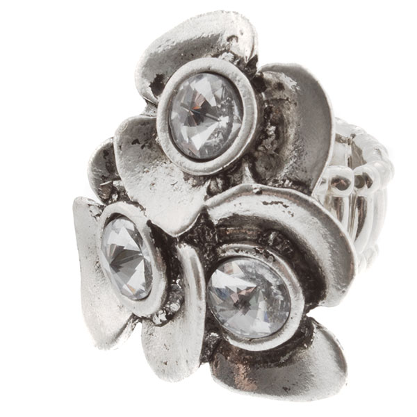 Wholesale silver stretch band ring floral crystal rhinestone centers ring inches