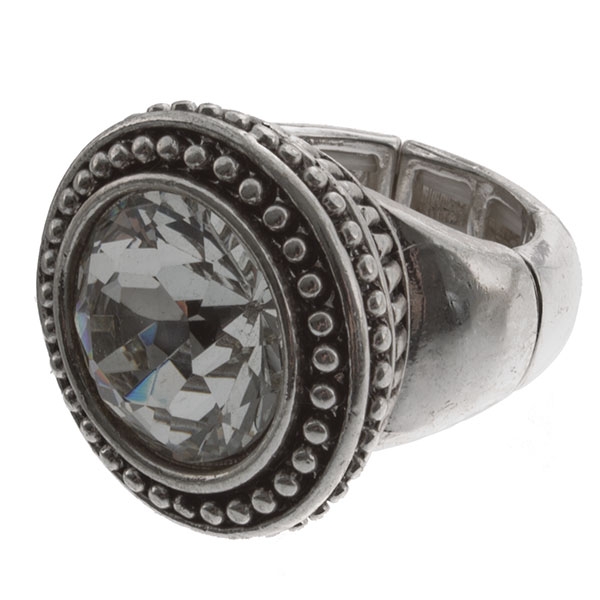 Wholesale silver smooth stretch band ring filigree bead surrounding round crysta