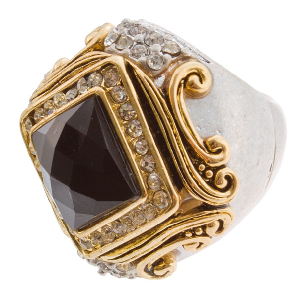 Wholesale silver stretch band ring gold accents faceted black onyx inset ring in