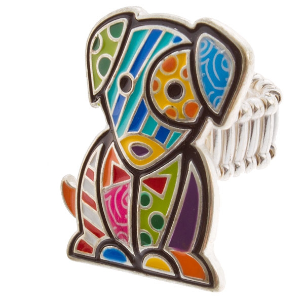 Wholesale silver stretch band ring colorful puppy