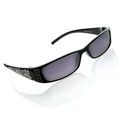 Wholesale black Frame Fashion Sunglasses Faux Diamonds Swirly Black White Print
