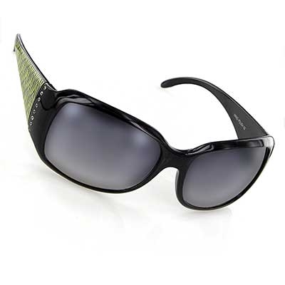Wholesale black Frame Fashion Sunglasses Faux Diamonds Green Zebra Print